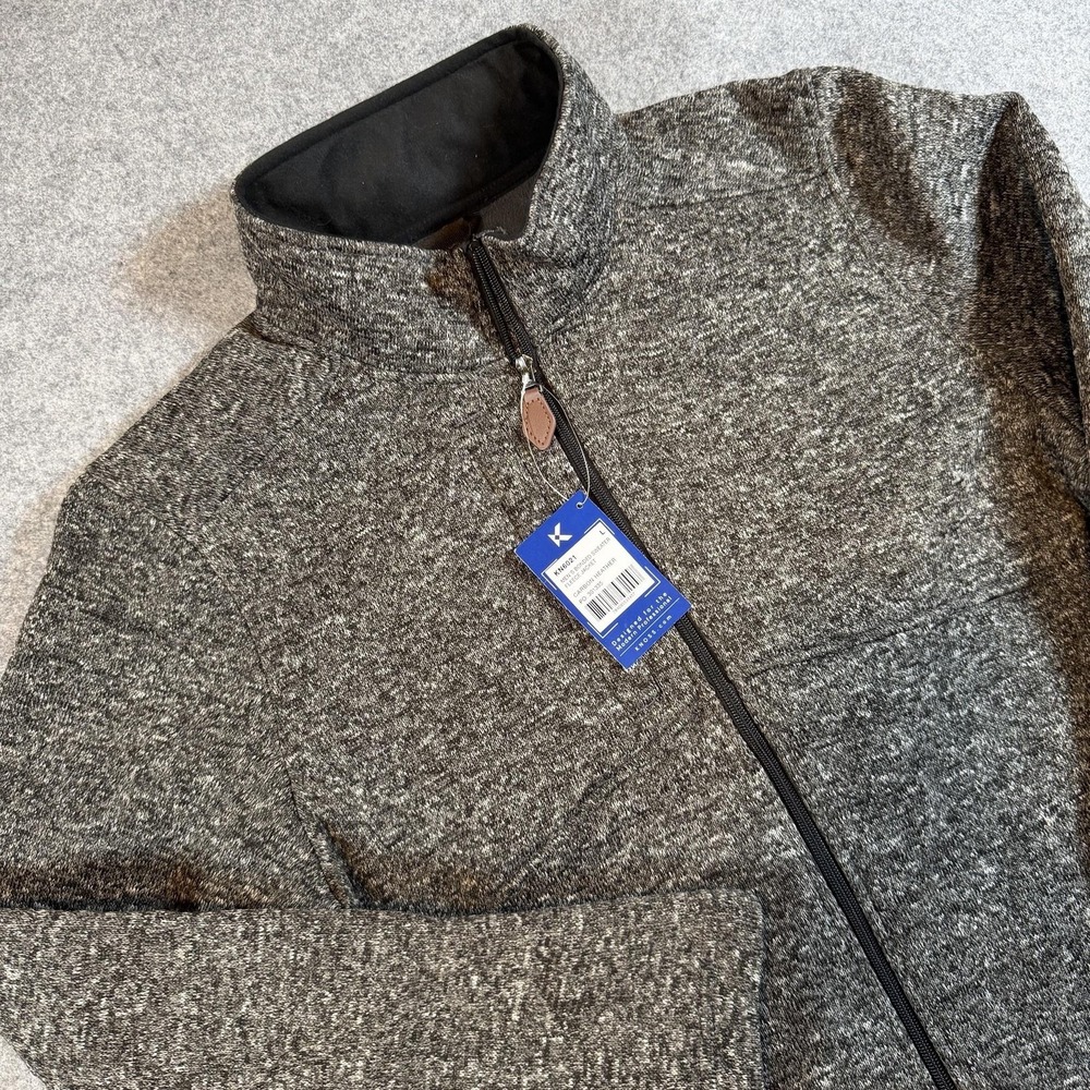 KNOSS Jacket Mens Large Carbon Heather Bonded Sweater Fleece Full Zip KN6021